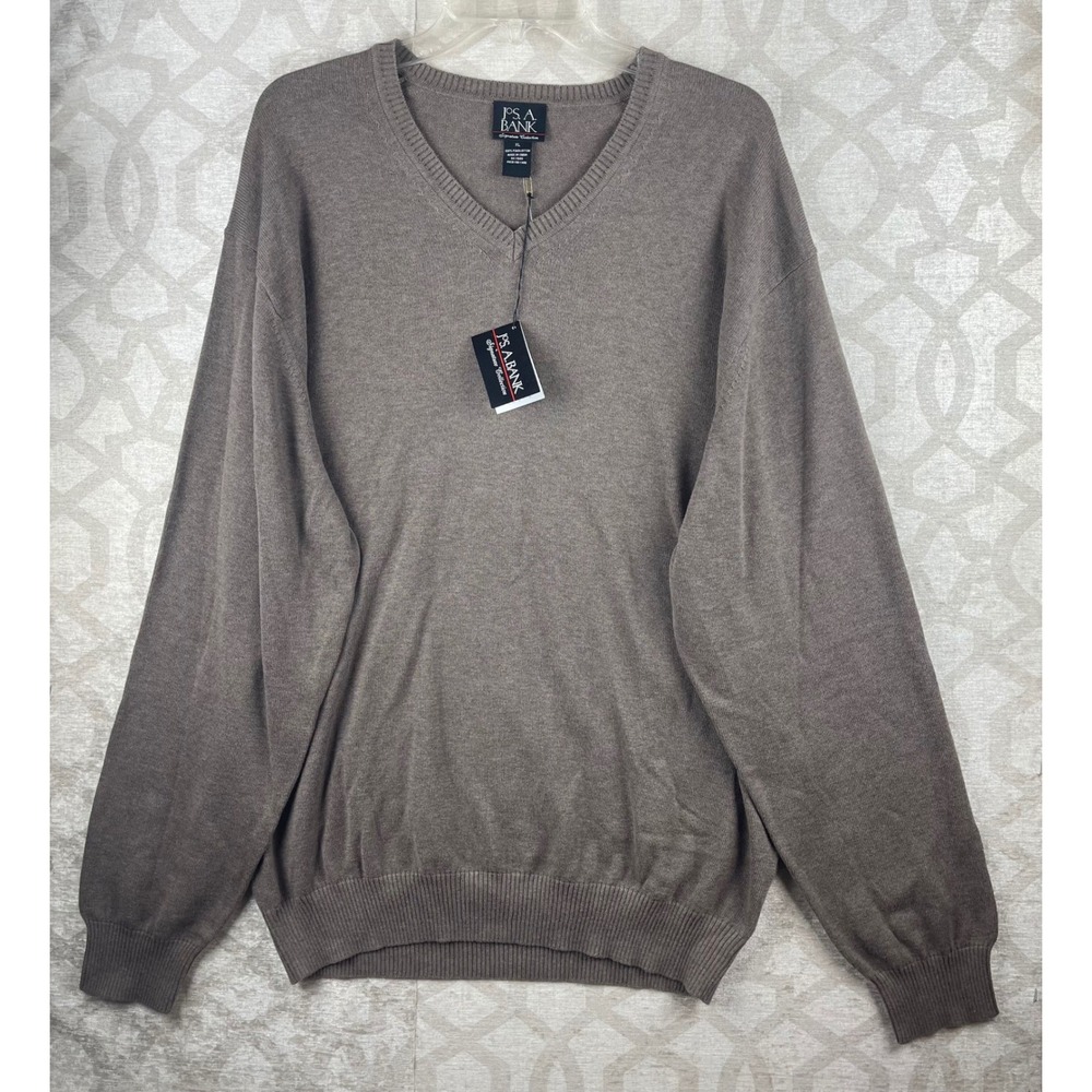 Jos. A. Bank Signature Collection Mens XL Brown Pima Cotton V-Neck Sweater NWT